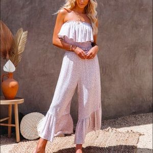 NWOT, Vici Collection, Floral high rise ruffle hem pant and strapless crop top